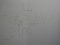 Size: 3264x2448 | Tagged: safe, artist:mochifairy, princess luna, alicorn, pony, monochrome, solo, traditional art