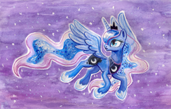 Size: 2009x1276 | Tagged: dead source, safe, artist:kaermter, princess luna, alicorn, pony, solo, traditional art