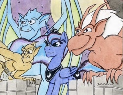 Size: 1017x786 | Tagged: safe, artist:the1king, princess luna, alicorn, pony, broadway, brooklyn, crossover, gargoyles, lexington, traditional art