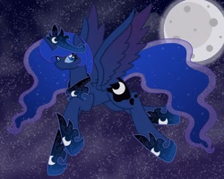 Size: 1000x798 | Tagged: safe, artist:kitistraza, princess luna, alicorn, pony, moon, night, solo