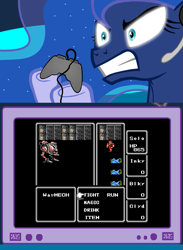 Size: 563x769 | Tagged: safe, princess luna, alicorn, pony, demonic spiders, exploitable meme, final fantasy, final fantasy i, gamer luna, gamer meme, meme, nintendo entertainment system, obligatory pony, that one boss, tv meme, warmech