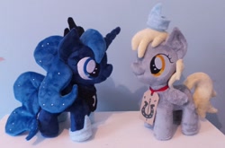 Size: 1024x675 | Tagged: safe, artist:pinkamoone, derpy hooves, princess luna, filly, irl, photo, plushie