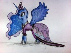 Size: 800x598 | Tagged: safe, artist:xxgalaxy, princess luna, alicorn, pony, clothes, dress, solo