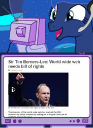 Size: 563x771 | Tagged: safe, princess luna, alicorn, pony, bbc, bbc news, exploitable meme, gamer luna, internet, magna carta, meme, obligatory pony, sir tim berners-lee, tv meme