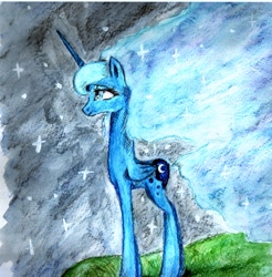 Size: 2469x2507 | Tagged: safe, artist:denigirl, princess luna, alicorn, pony, night, solo, traditional art