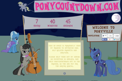 Size: 1121x747 | Tagged: safe, octavia melody, princess luna, trixie, alicorn, earth pony, pony, countdown, s1 luna