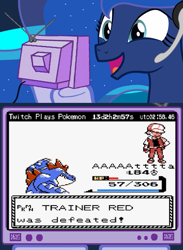 Size: 561x768 | Tagged: safe, princess luna, alicorn, pony, exploitable meme, gamer luna, lazorgator, meme, obligatory pony, pokémon, tv meme, twitch plays pokémon