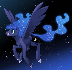 Size: 1280x1244 | Tagged: safe, artist:kilo, princess luna, alicorn, pony, flying, happy, solo