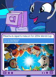 Size: 563x771 | Tagged: safe, princess luna, alicorn, pony, exploitable meme, football, gamer luna, japan, meme, obligatory pony, pokémon, tv meme, world cup