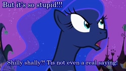 Size: 640x360 | Tagged: safe, screencap, princess luna, alicorn, pony, advent children, dubbing, final fantasy, final fantasy vii, gamer luna, image macro, meme, solo, text edit