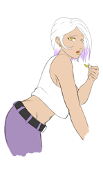 Size: 1144x1920 | Tagged: safe, artist:eve-ashgrove, derpibooru import, gilda, human, ear piercing, female, humanized, lipstick, looking at you, midriff, piercing, simple background, solo, white background