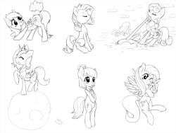 Size: 1200x900 | Tagged: safe, artist:zokkili, angel bunny, carrot top, coco pommel, derpy hooves, fluttershy, golden harvest, princess luna, rarity, alicorn, pegasus, pony, unicorn, female, mare, monochrome, muffin, the little prince