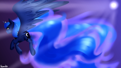 Size: 1920x1080 | Tagged: safe, artist:tarragon2000, princess luna, alicorn, pony, female, horn, mare, simple background, solo