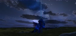 Size: 3846x1824 | Tagged: safe, artist:tahublade7, princess luna, alicorn, pony, 3d, daz studio, field, magic, moon, night, solo