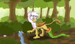 Size: 4299x2529 | Tagged: safe, artist:pzkratzer, derpibooru import, gilda, griffon, worm, creek, dirt, fetish, forest, plant, plant vore, plant worm, river, sketch, vore, wtf