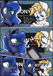 Size: 2480x3507 | Tagged: safe, artist:mistydash, princess luna, oc, oc:misty dash, alicorn, pony, comic, cute, misty dash, news report, television