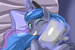 Size: 1000x667 | Tagged: safe, artist:the0ne-u-lost, princess luna, alicorn, pony, female, hammer, horn, mare, solo