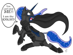 Size: 2026x1543 | Tagged: safe, artist:silver1kunai, princess luna, alicorn, pony, batman, dc comics, i am the night, pun, simple background, solo, white background