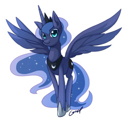 Size: 900x889 | Tagged: safe, artist:grasspainter, princess luna, alicorn, pony, looking at you, simple background, solo