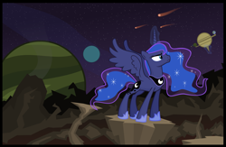 Size: 3697x2412 | Tagged: dead source, safe, artist:jittery-the-dragon, princess luna, alicorn, pony, planet, shooting star, solo, space, stars