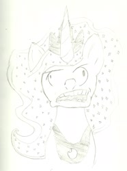 Size: 1557x2093 | Tagged: safe, artist:astronomus, princess luna, alicorn, pony, female, horn, mare, monochrome, solo