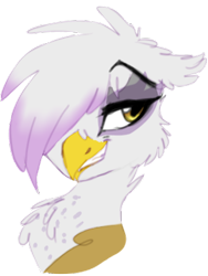 Size: 361x480 | Tagged: safe, artist:saphi-boo, derpibooru import, edit, gilda, griffon, bust, cropped, eyebrows visible through hair, female, hair over one eye, portrait, raised eyebrow, simple background, smiling, solo, transparent background