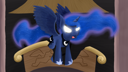 Size: 1920x1080 | Tagged: safe, artist:timid tracks, princess luna, alicorn, pony, glowing eyes, scene interpretation, solo