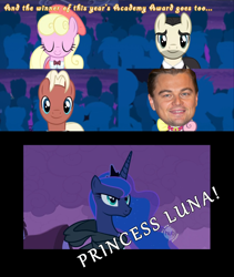 Size: 1600x1900 | Tagged: safe, edit, edited screencap, screencap, luckette, princess luna, alicorn, pony, for whom the sweetie belle toils, fake screencap, leonardo dicaprio, steve harvey