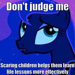 Size: 720x720 | Tagged: safe, princess luna, alicorn, pony, for whom the sweetie belle toils, image macro, meme, solo