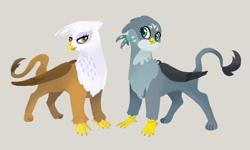 Size: 1214x729 | Tagged: safe, artist:nightmare fuel, derpibooru import, gabby, gilda, griffon, duo, female, folded wings, happy, looking at each other, smiling, standing, wings