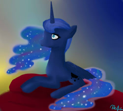 Size: 942x848 | Tagged: safe, artist:pinkiamena, princess luna, alicorn, pony, female, gradient background, horn, mare, solo