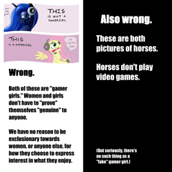 Size: 1024x1024 | Tagged: safe, fluttershy, princess luna, alicorn, pegasus, pony, gamer girl, gamer luna, hate, text