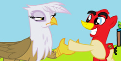 Size: 1024x522 | Tagged: safe, artist:ghostbustersmaniac, derpibooru import, gilda, griffon, pig, pony, 1000 hours in ms paint, angry birds, crossover, ponified, red bird