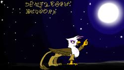 Size: 1400x800 | Tagged: safe, artist:horsesplease, derpibooru import, gilda, griffon, constructed language, escapism, inspiration, little dipper, moon, night, paint tool sai, pointing, sarmelonid, solo, stars, vozonid