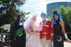 Size: 2048x1366 | Tagged: safe, artist:ifria, princess cadance, princess luna, queen chrysalis, shining armor, human, cosplay, irl, irl human, photo