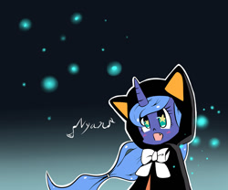 Size: 1280x1067 | Tagged: safe, artist:joycall6, princess luna, alicorn, cat, pony, blushing, clothes, costume, cute, female, filly, lunabetes, nyan, solo, woona, younger