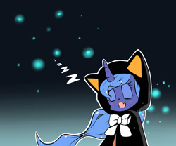 Size: 1280x1067 | Tagged: safe, artist:joycall6, princess luna, alicorn, cat, pony, blushing, clothes, costume, cute, sleeping, solo