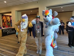 Size: 2048x1536 | Tagged: safe, artist:spainfischer, derpibooru import, gilda, rainbow dash, griffon, human, everfree northwest, fursuit, irl, irl human, photo, sydneyroo(coser)