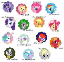 Size: 750x732 | Tagged: artist needed, safe, derpibooru import, apple bloom, applejack, big macintosh, derpy hooves, fluttershy, gilda, lotus blossom, pinkie pie, princess celestia, rainbow dash, rarity, spike, twilight sparkle, twist, zecora, alicorn, dragon, earth pony, griffon, pegasus, pony, unicorn, zebra, cardboard twilight, mane seven, mane six, stock vector