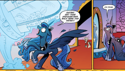 Size: 1400x796 | Tagged: safe, idw, kibitz, princess luna, alicorn, pony, reflections, spoiler:comic, magic mirror