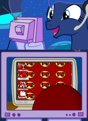 Size: 563x769 | Tagged: safe, princess luna, alicorn, pony, exploitable meme, homestar runner, meme, obligatory pony, strong bad, television, tv meme