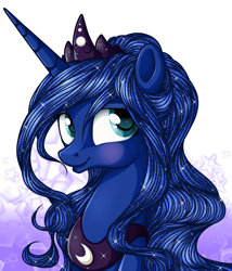 Size: 3000x3500 | Tagged: safe, artist:vird-gi, princess luna, alicorn, pony, alternate hairstyle, modified accessory, smiling, solo, sparkles