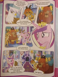 Size: 1200x1600 | Tagged: safe, artist:marta jamrógiewicz, derpibooru import, gilda, prince rutherford, princess cadance, alicorn, dragon, pony, official comic, the voice of reason