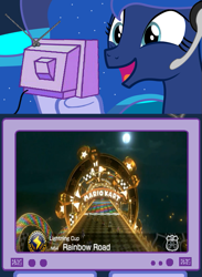 Size: 563x769 | Tagged: safe, princess luna, alicorn, pony, exploitable meme, gamer luna, mario kart, mario kart 8, meme, nintendo, obligatory pony, rainbow road, super mario bros., tv meme