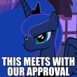 Size: 720x720 | Tagged: safe, edit, edited screencap, screencap, princess luna, alicorn, pony, luna eclipsed, caption, frown, glare, grumpy, grumpy cat, image macro, meme, reaction image, solo