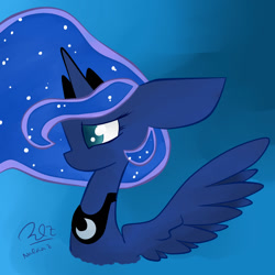 Size: 1500x1500 | Tagged: safe, artist:nadaazahraa, princess luna, alicorn, pony, female, horn, mare, simple background, solo