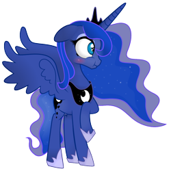 Size: 1000x1000 | Tagged: safe, artist:coltsteelstallion, princess luna, alicorn, pony, :t, blushing, floppy ears, raised hoof, scrunchy face, simple background, solo, spread wings, surprised, transparent background, vector, wide eyes