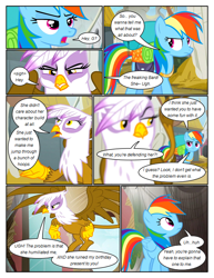 Size: 612x792 | Tagged: safe, artist:newbiespud, derpibooru import, edit, edited screencap, screencap, gilda, rainbow dash, griffon, pegasus, pony, comic:friendship is dragons, the lost treasure of griffonstone, annoyed, backpack, comic, dialogue, female, flying, frown, looking back, looking up, mare, screencap comic, sigh, speech bubble