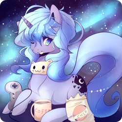 Size: 1900x1900 | Tagged: safe, artist:inkytophat, princess luna, alicorn, pony, chips, coffee, solo