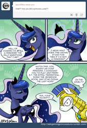 Size: 600x884 | Tagged: safe, artist:johnjoseco, princess luna, alicorn, pony, ask, ask gaming princess luna, comic, eyes closed, nervous, open mouth, royal guard, sweat, tumblr, tyrant, tyrant luna, wide eyes